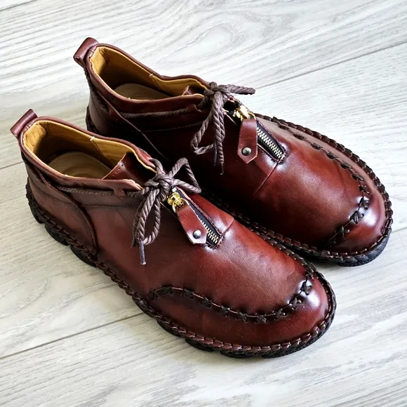 Men Hand Stitching Leather Non Slip Soft Sole Casual Boots Brown Cordovan Sz 45