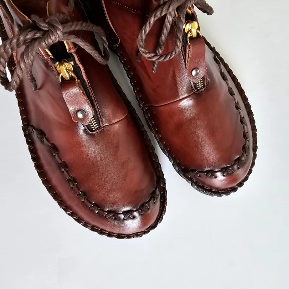 Men Hand Stitching Leather Non Slip Soft Sole Casual Boots Brown Cordovan Sz 45
