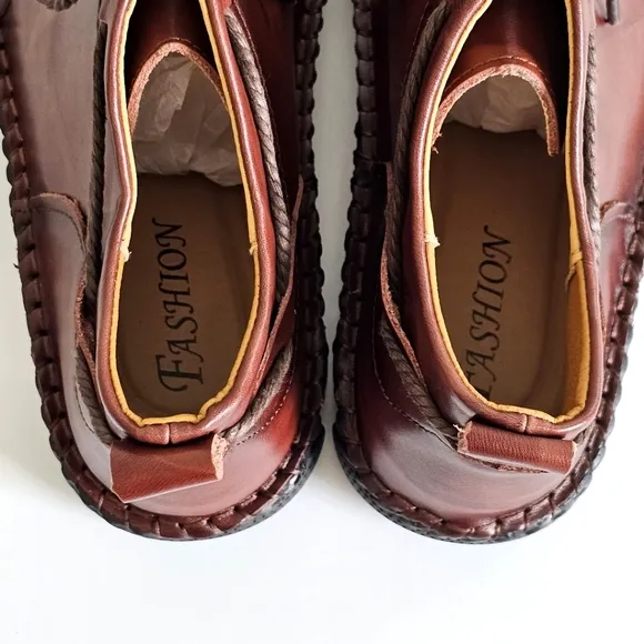 Men Hand Stitching Leather Non Slip Soft Sole Casual Boots Brown Cordovan Sz 45