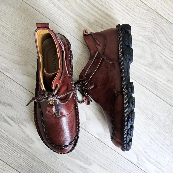 Men Hand Stitching Leather Non Slip Soft Sole Casual Boots Brown Cordovan Sz 45