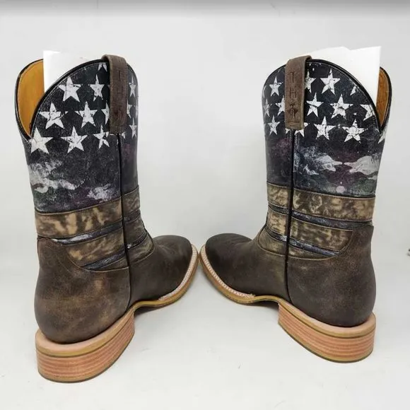 Men's 10  EE Wide Tin Haul Freedom isn't free USA flag western cowboy boots
