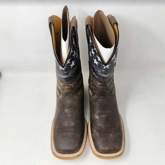 Men's 10  EE Wide Tin Haul Freedom isn't free USA flag western cowboy boots