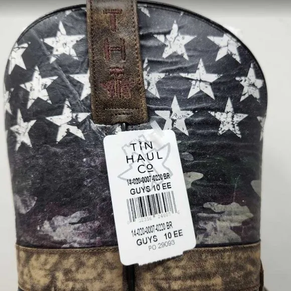 Men's 10  EE Wide Tin Haul Freedom isn't free USA flag western cowboy boots