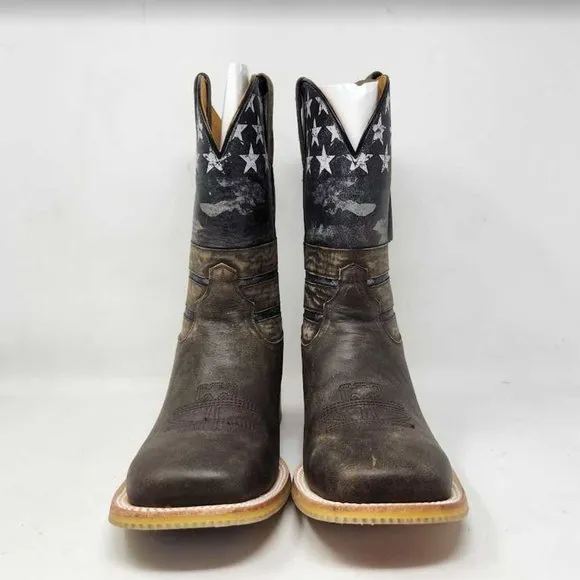 Men's 10  EE Wide Tin Haul Freedom isn't free USA flag western cowboy boots
