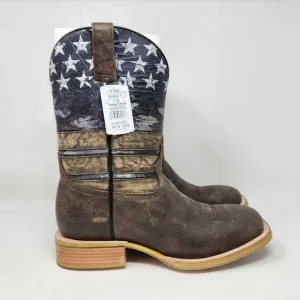 Men's 10  EE Wide Tin Haul Freedom isn't free USA flag western cowboy boots