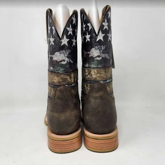Men's 10  EE Wide Tin Haul Freedom isn't free USA flag western cowboy boots