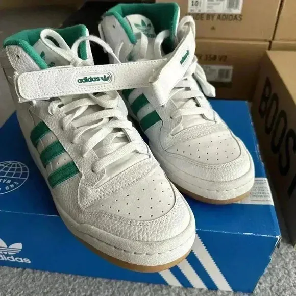 Men's Adidas Originals Forum Mid Shoes‎ (H00749) White/Gum/ Green Size 10 Mens