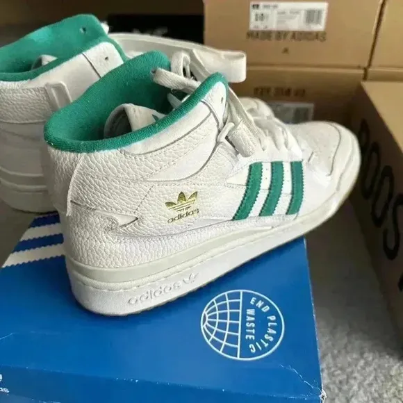 Men's Adidas Originals Forum Mid Shoes‎ (H00749) White/Gum/ Green Size 10 Mens