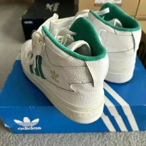 Men's Adidas Originals Forum Mid Shoes‎ (H00749) White/Gum/ Green Size 10 Mens