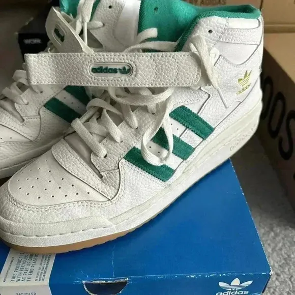 Men's Adidas Originals Forum Mid Shoes‎ (H00749) White/Gum/ Green Size 10 Mens