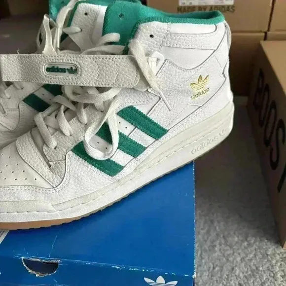 Men's Adidas Originals Forum Mid Shoes‎ (H00749) White/Gum/ Green Size 10 Mens