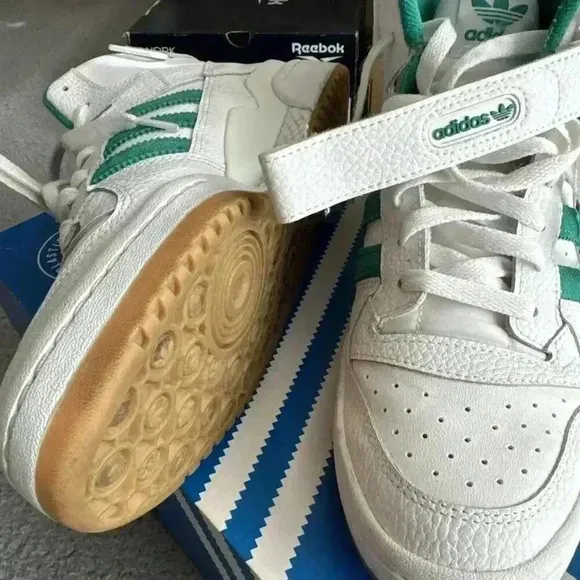 Men's Adidas Originals Forum Mid Shoes‎ (H00749) White/Gum/ Green Size 10 Mens