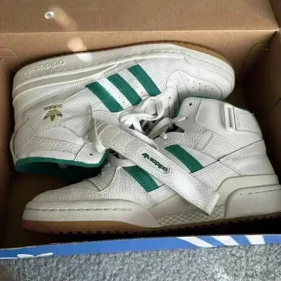 Men's Adidas Originals Forum Mid Shoes‎ (H00749) White/Gum/ Green Size 10 Mens