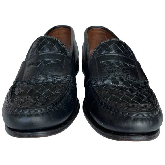 Men's Allen Edmonds Ivanhoe Black Woven Leather Penny Loafers Dress Shoes 8.5B