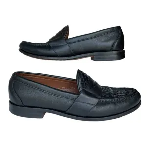 Men's Allen Edmonds Ivanhoe Black Woven Leather Penny Loafers Dress Shoes 8.5B