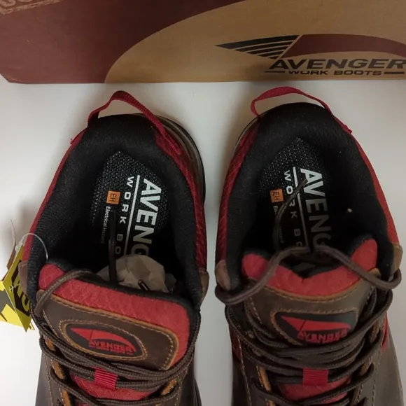 Mens Avenger Steel-toe Work Boots Edge CT Brown/Red size 8
