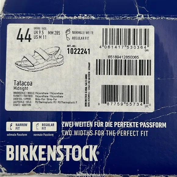 Men’s Birkenstock Tatacoa Sandals Midnight EU 44 Regular Fit NWT