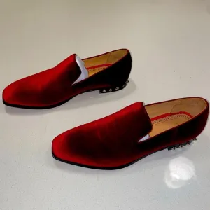 Men's Custom Velvet Loafers in Red