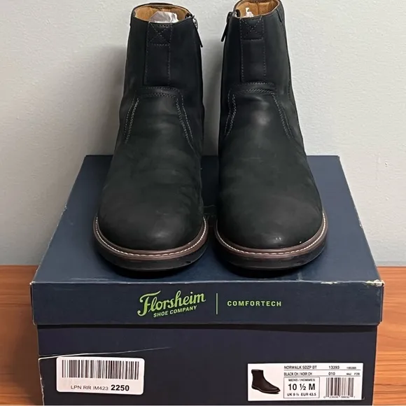 Men's Florsheim Norwalk Plain Toe Side Zip Soft Leather Boots Size 10.5 NIB