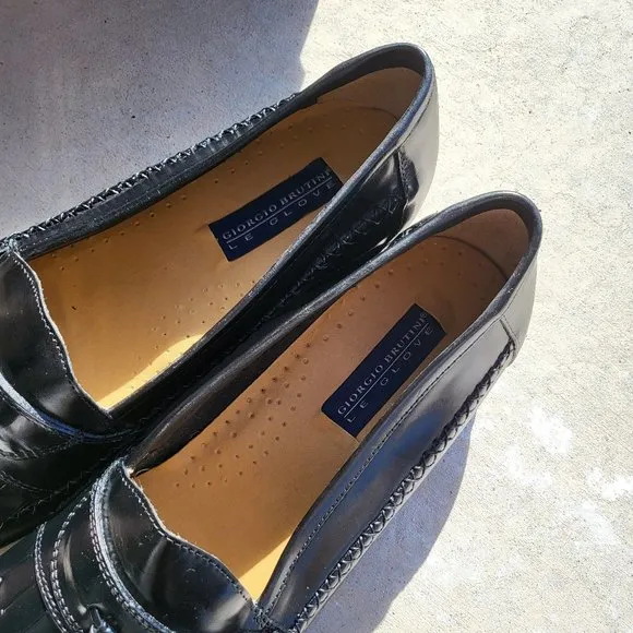 Men's Giorgio Brutini Le‎ Grove Weave Tassel Black Loafers Slip On Shoes Size 13