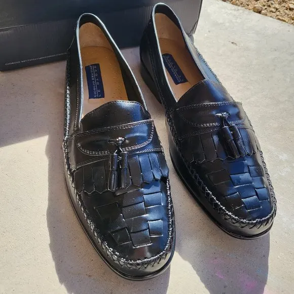 Men's Giorgio Brutini Le‎ Grove Weave Tassel Black Loafers Slip On Shoes Size 13