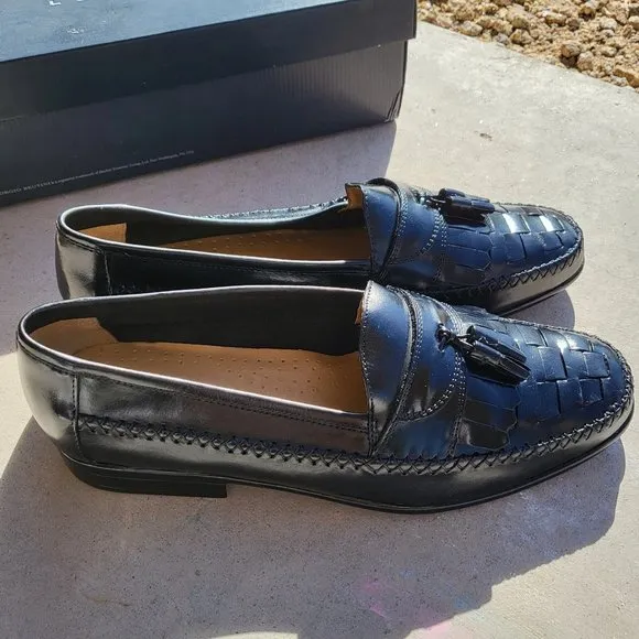 Men's Giorgio Brutini Le‎ Grove Weave Tassel Black Loafers Slip On Shoes Size 13