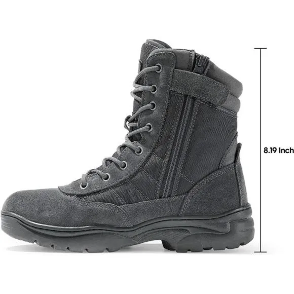 Men's Military Tactical Work Boots Side Zipper Leather Combat Boots