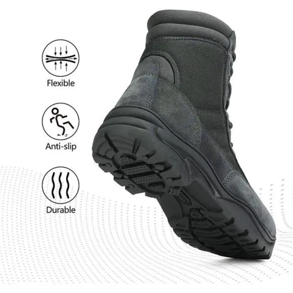 Men's Military Tactical Work Boots Side Zipper Leather Combat Boots