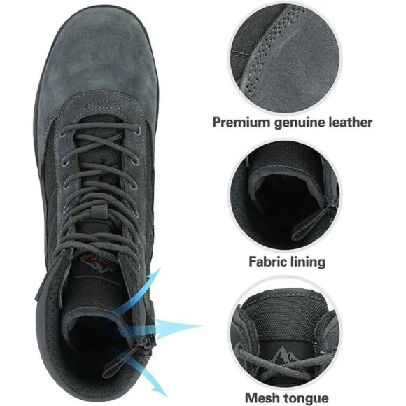 Men's Military Tactical Work Boots Side Zipper Leather Combat Boots