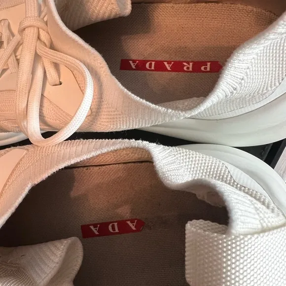 Men’s Prada White Knit Lace-Up Sneakers