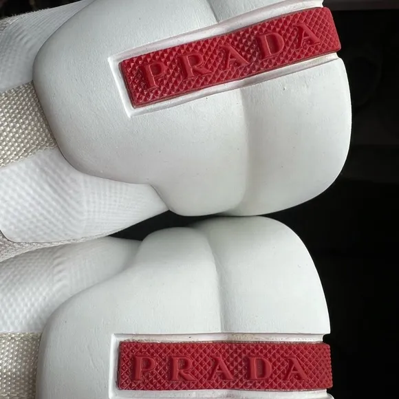 Men’s Prada White Knit Lace-Up Sneakers