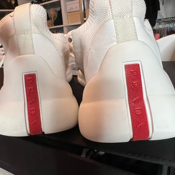 Men’s Prada White Knit Lace-Up Sneakers