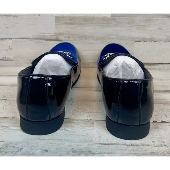 Men's Tuxedo Patent Loafers Classic Black W/ Blue Velvet Dress Formal SIZE 9.5