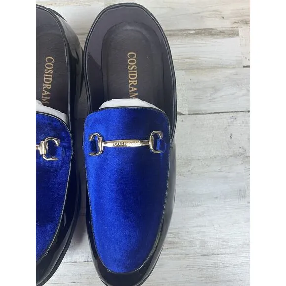 Men's Tuxedo Patent Loafers Classic Black W/ Blue Velvet Dress Formal SIZE 9.5