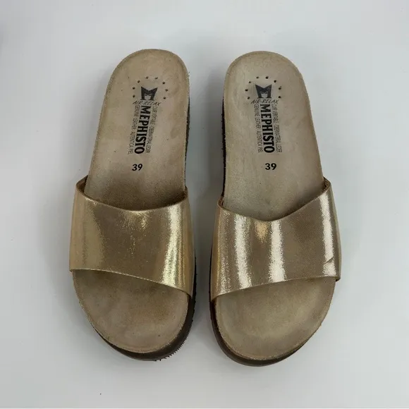 Mephisto Cork Footbed One Strap Gold Slides