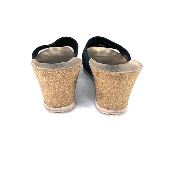 Mephisto Lise Wedge Sandals Nubuck Blue Leather Cork Slides Womens 11 US 41 EU