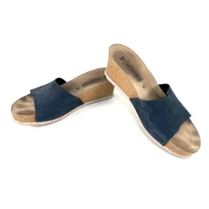 Mephisto Lise Wedge Sandals Nubuck Blue Leather Cork Slides Womens 11 US 41 EU