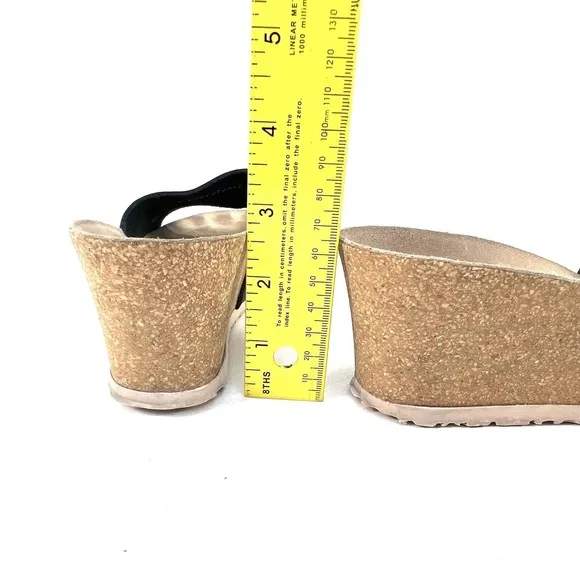 Mephisto Lise Wedge Sandals Nubuck Blue Leather Cork Slides Womens 11 US 41 EU