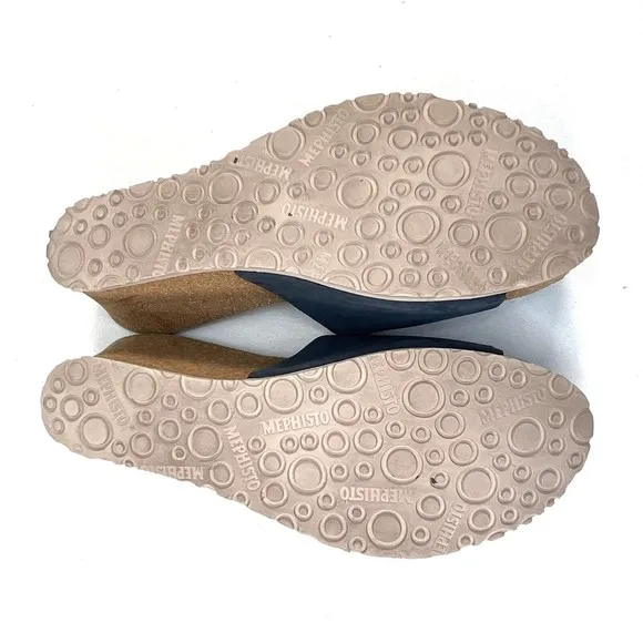 Mephisto Lise Wedge Sandals Nubuck Blue Leather Cork Slides Womens 11 US 41 EU