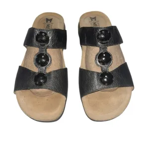 Mephisto Sandals Nazli Metallic Grey Leather Adjustable Cork Slide Size 39 (9)