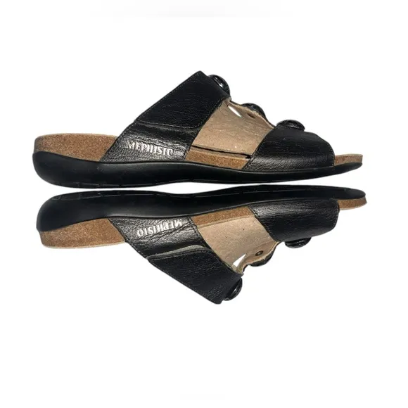 Mephisto Sandals Nazli Metallic Grey Leather Adjustable Cork Slide Size 39 (9)