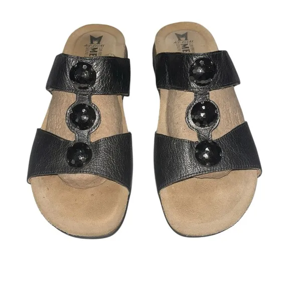 Mephisto Sandals Nazli Metallic Grey Leather Adjustable Cork Slide Size 39 (9)