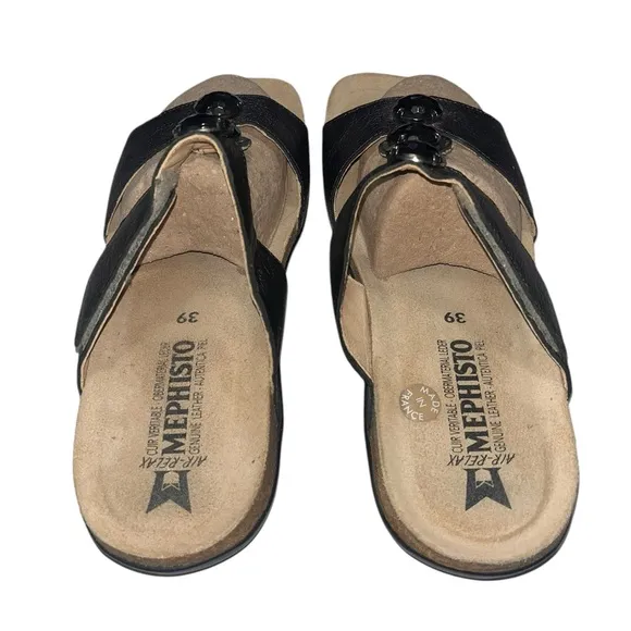 Mephisto Sandals Nazli Metallic Grey Leather Adjustable Cork Slide Size 39 (9)