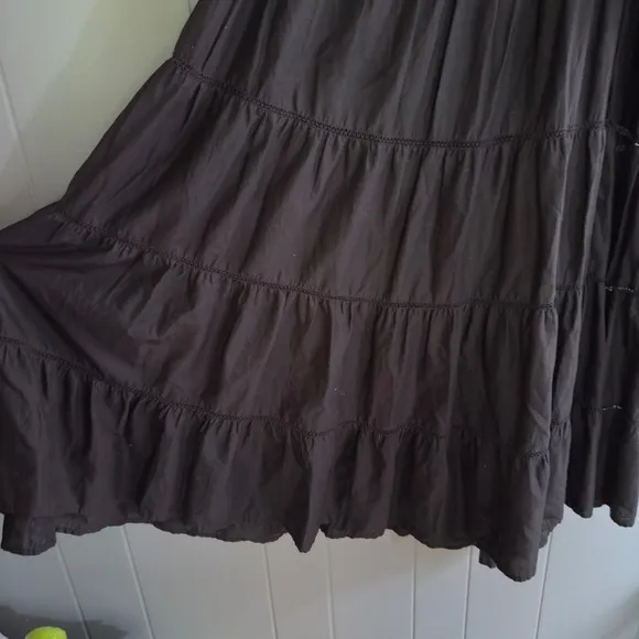 Merlette 100% Cotton Tiered Black Midi Dress Large Puff Sleeve Boho Minimalist