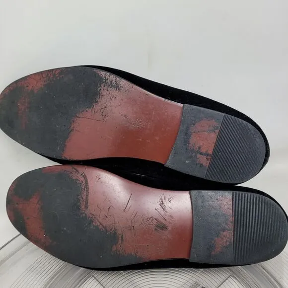 Merlutti Black Velvet King Crown Slippers Loafers Smoking Mens Sz 13 Flat Luxury