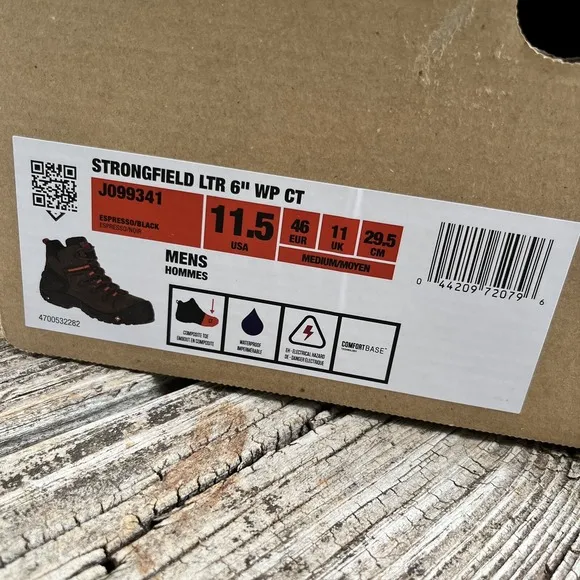 Merrell Strongfield LTR 6&quot; WP Comp Toe Work Boots Mens Size 11.5 Espresso/Black