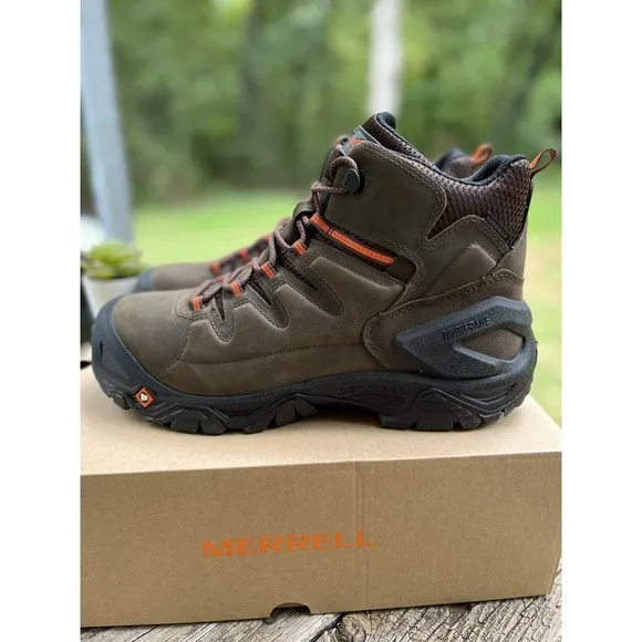 Merrell Strongfield LTR 6&quot; WP Comp Toe Work Boots Mens Size 11.5 Espresso/Black