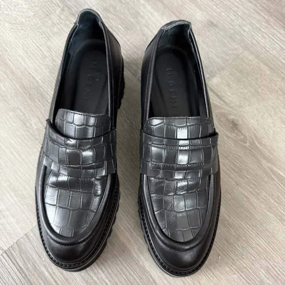 M.Gemi The Elsa Black Loafers Classic Croc Animal Shoes Leather Preppy 37 7