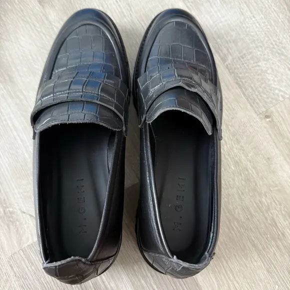 M.Gemi The Elsa Black Loafers Classic Croc Animal Shoes Leather Preppy 37 7