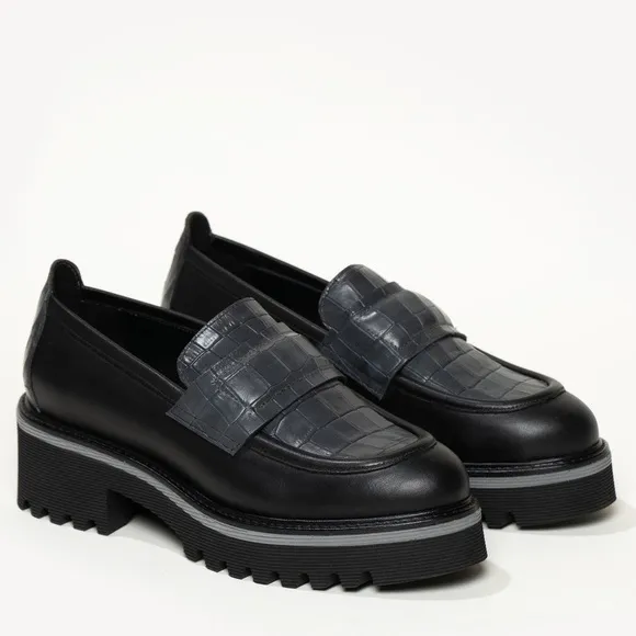 M.Gemi The Elsa Black Loafers Classic Croc Animal Shoes Leather Preppy 37 7